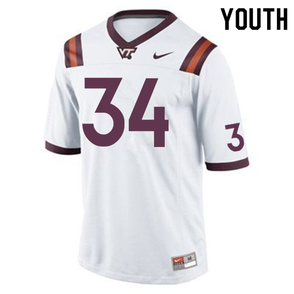 Youth #34 Tink Boyd Virginia Tech Hokies College Football Jerseys Sale-White - Click Image to Close